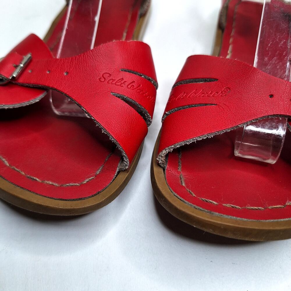 Salt Water Classic Leather Sandals Girls 1 Red Open Toe Ankle Strap Girls - Picture 4 of 8